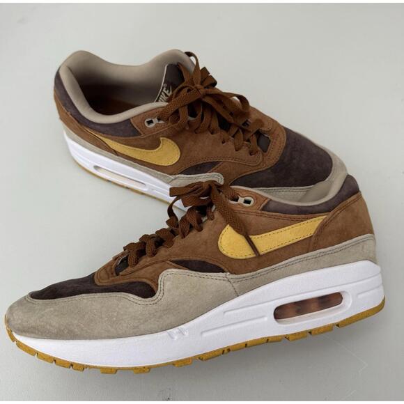Nike Air Max 1 PRM Duck Pecan Yellow Men’s 9.5 Ugly Duckling Sneakers Shoes EUC - Picture 1 of 8